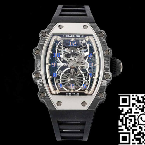 Richard Mille RM21-01 1:1 Best Edition RM Factory Tourbillon Skeleton Dial Black Strap