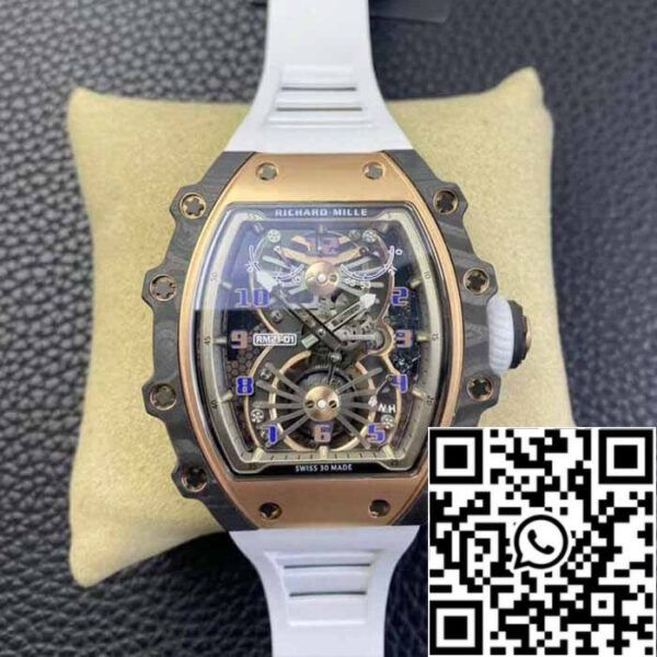 Richard Mille RM21-01 1:1 Best Edition RM Factory Tourbillon Skeleton Dial White Strap