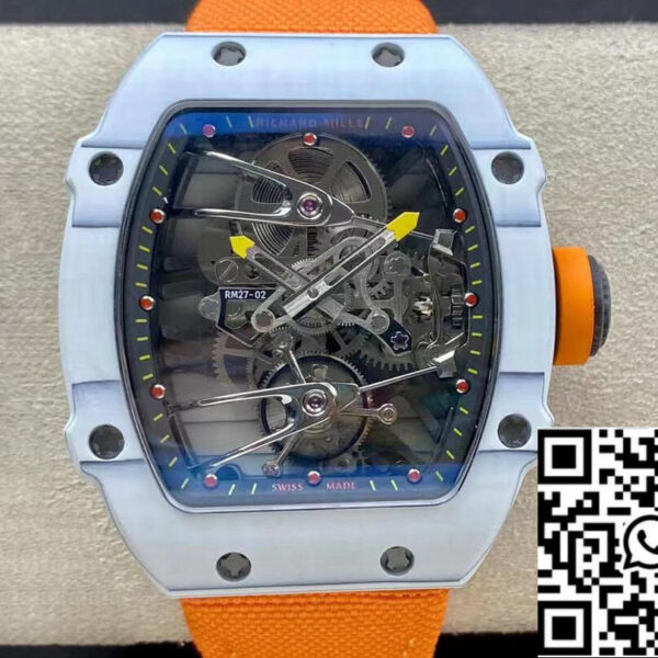 Richard Mille RM27-02 1:1 Best Edition RM Factory Skeleton Tourbillon Orange Strap