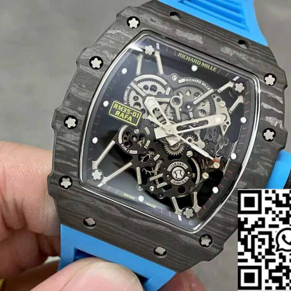 Richard Mille RM35-01 Sonic Factory 1:1 Best Edition Black Carbon NTPT Blue Rubber Strap