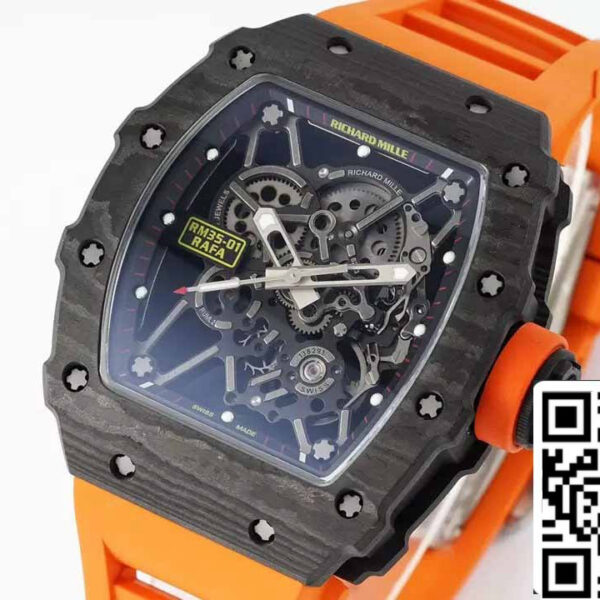 Richard Mille RM35-01 Sonic Factory 1:1 Best Edition Black Carbon NTPT Orange Rubber Strap