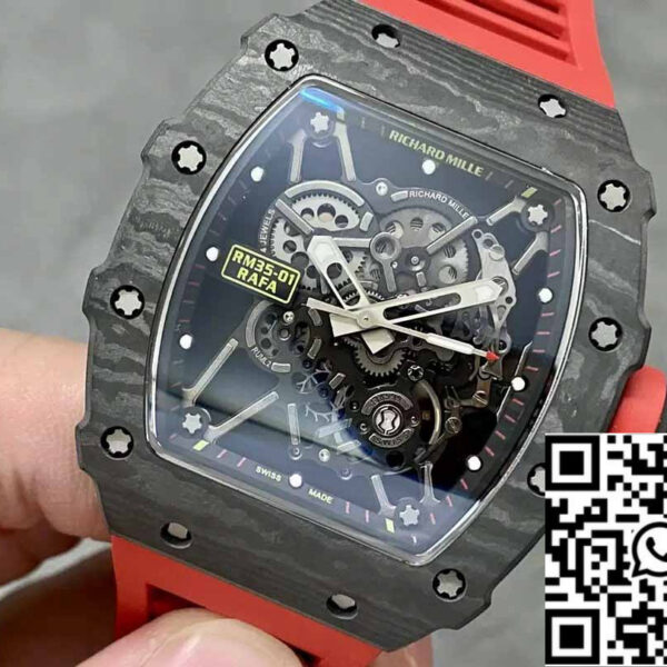 Richard Mille RM35-01 Sonic Factory 1:1 Best Edition Black Carbon NTPT Red Rubber Strap