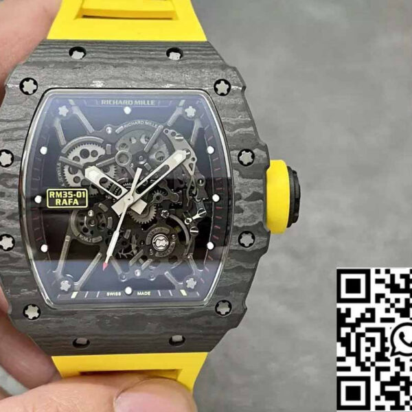 Richard Mille RM35-01 Sonic Factory 1:1 Best Edition Black Carbon NTPT Yellow Rubber Strap