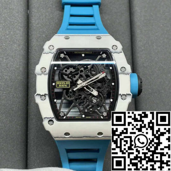 Richard Mille RM35-01 Sonic Factory 1:1 Best Edition White Carbon NTPT Blue Rubber Strap