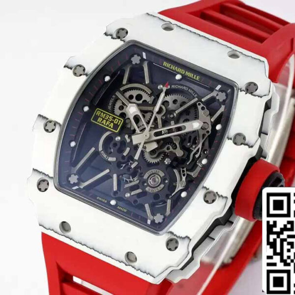 Richard Mille RM35-01 Sonic Factory 1:1 Best Edition White Carbon NTPT Red Rubber Strap