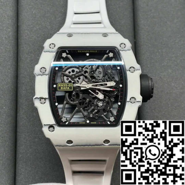 Richard Mille RM35-01 Sonic Factory 1:1 Best Edition White Carbon NTPT White Rubber Strap