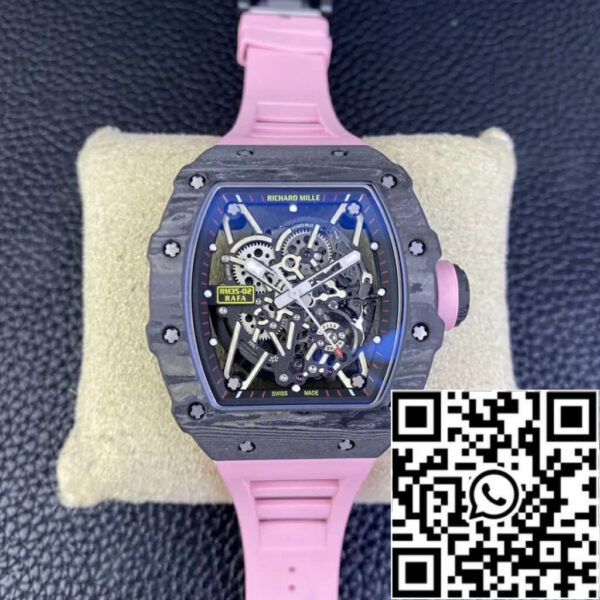 Richard Mille RM35-02 1:1 Best Edition T+ Factory NTPT Carbon Fiber Pink Rubber Strap
