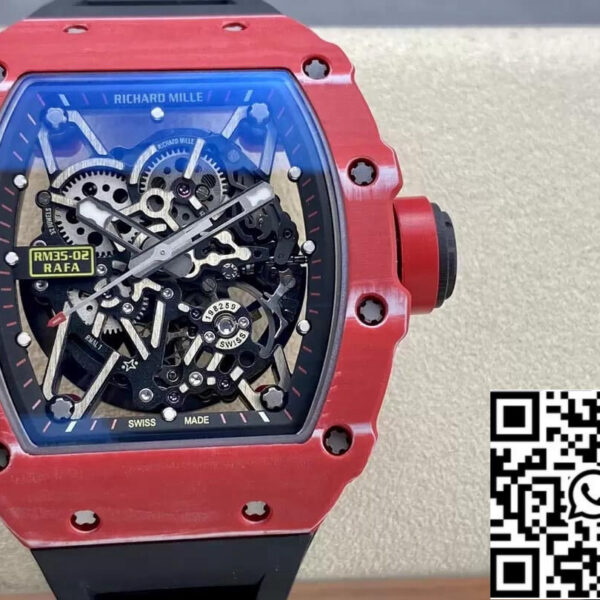 Richard Mille RM35-02 1:1 Best Edition T+ Factory Red Carbon Fiber NTPT Case Black Strap