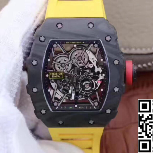 Richard Mille RM35-02 KV Factory 1:1 Best Edition Swiss ETA8215 Yellow Rubber Strap