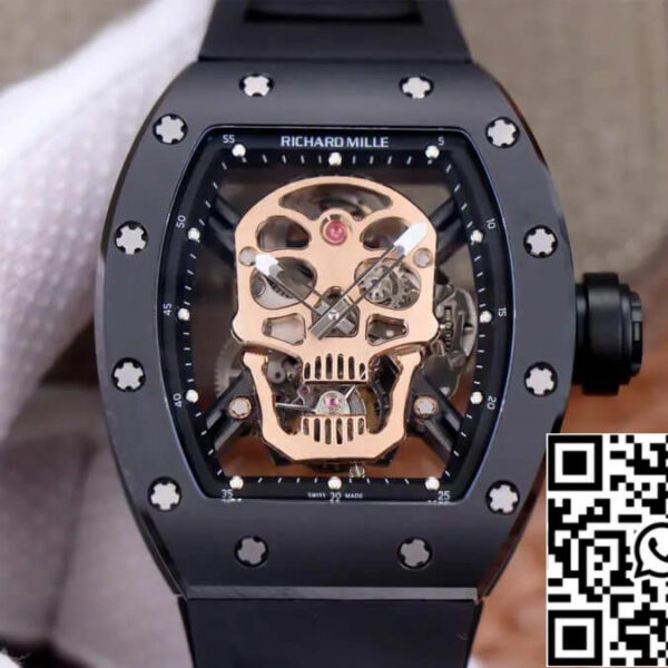 Richard Mille RM52-01 Tourbillon 1:1 Best Edition JB Factory Rose Gold Skull Dial