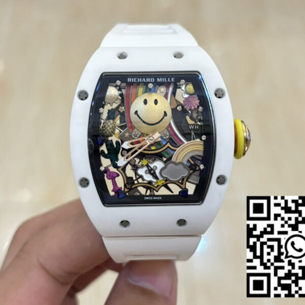Richard Mille RM88 Smiley V2 Ceramic Case 1:1 Best Clone White Rubber Strap