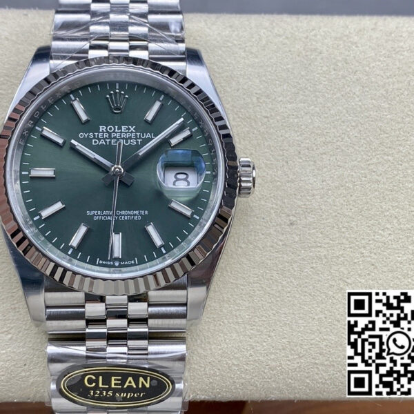 Rolex DateJust 36 126234 904L SS Clean Factory 1:1 Best Edition Fluted Bezel Green Dial
