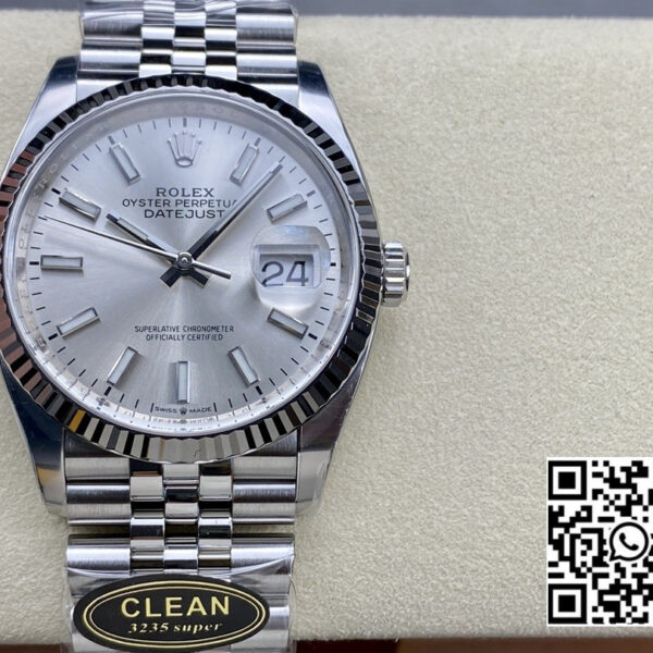 Rolex DateJust 36 126234 904L SS Clean Factory 1:1 Best Edition Fluted Bezel Silvery Dial