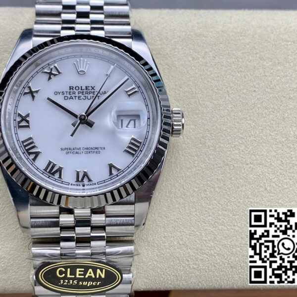 Rolex DateJust 36 126234 904L SS Clean Factory 1:1 Best Edition Fluted Bezel White Roman Dial